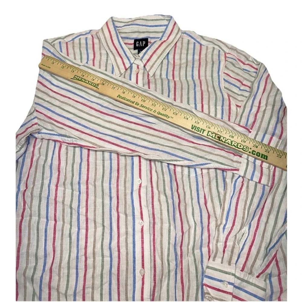 Gap Multicolor Striped Button Down Linen Blend Shirt Relaxed Vacation Women's XL - Picture 7 of 8